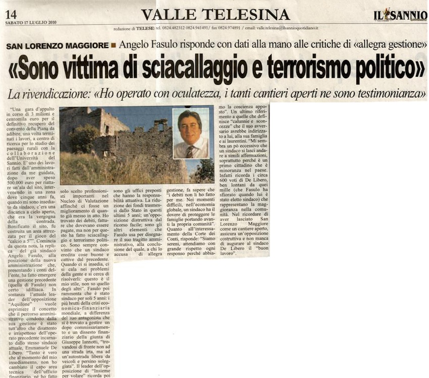 Angelo Fasulo - Articolo del 17 luglio 2010